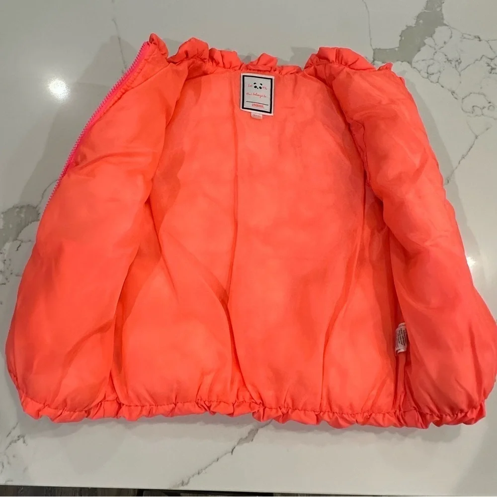 Vintage Gymboree Girls Kids Neon Orange  Ruched Puffer Vest M 7-8 Full Zip 90’s